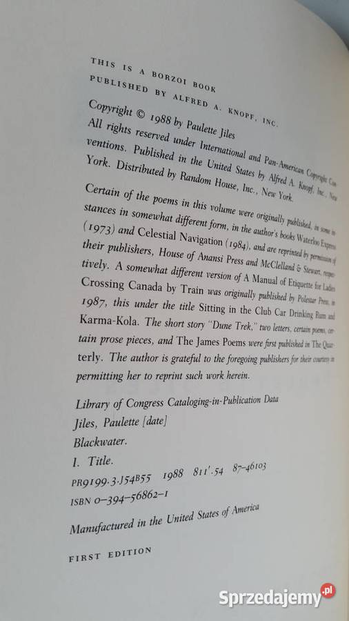 Paulette Jiles Blackwater Alfred A Knopf York Puławy