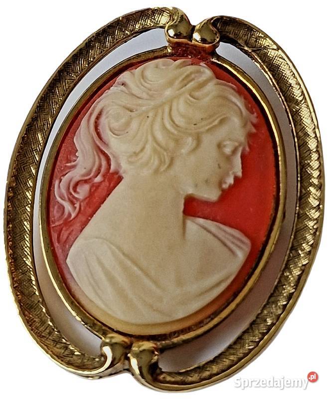 VINTAGE BROSZA KAMEA W STYLU ART DECO BEATRIX pozłacane śląskie