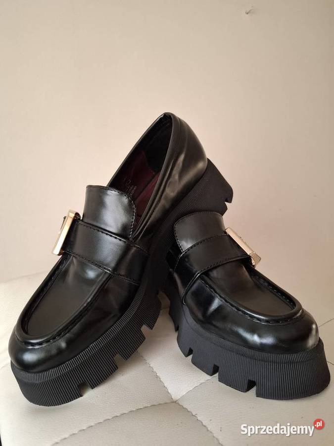 Zara 39 mokasyny loafersy czarne wysoka podeszwa