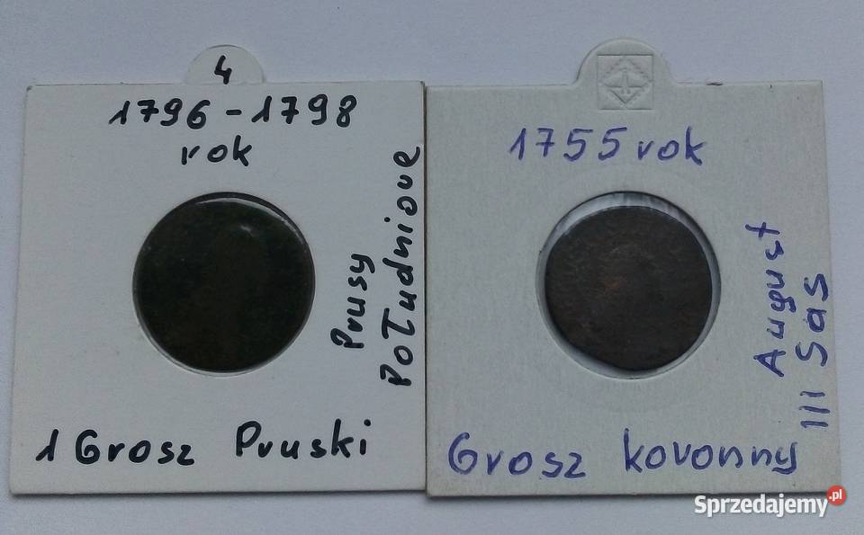 GROSZ KORONNY 1 GROSZ PRUSKI W HOLDERACH Numizmatyka Legionowo