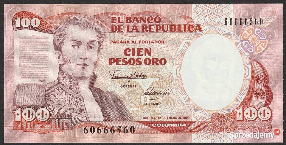 KOLUMBIA 100 PESOS 1991 STAN BANKOWY UNC łódzkie Łódź