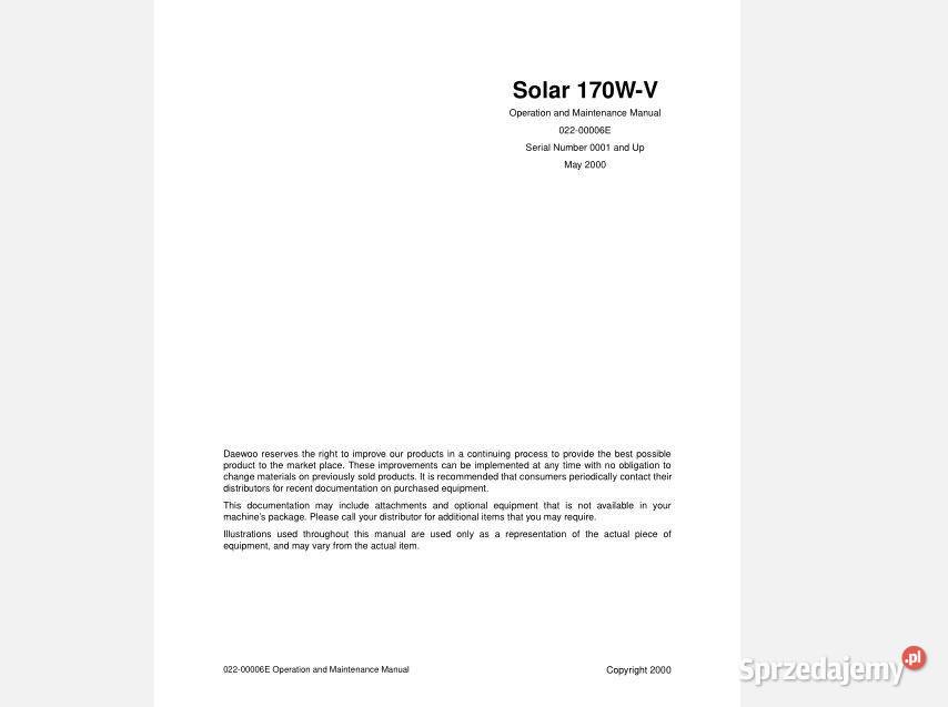 Daewoo Solar 170WV 130WV koparka instrukcja Kielce