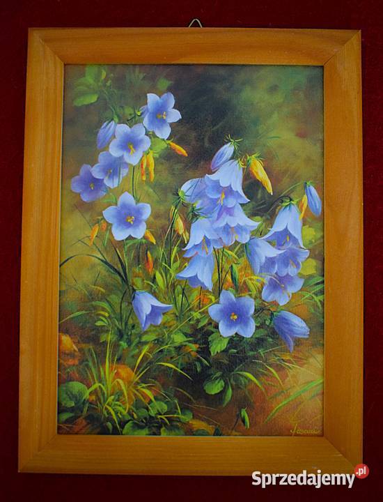 Niebieskie dzwonki mała reprodukcja w drewnianej Dom i Ogród sprzedam