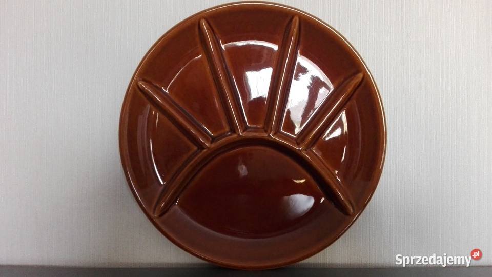 Talerz Patera porcelit France odcienie brązowego Warpechy Stare