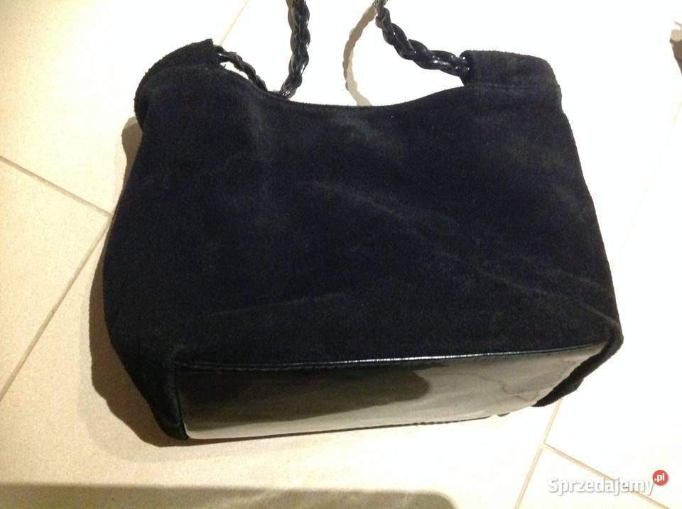 Torebka Czarna Skórzana Zamszowa Damska