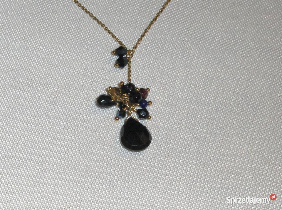 WKruk Srebrny pozłacany naszyjnik z czarnymi łódzkie Łódź