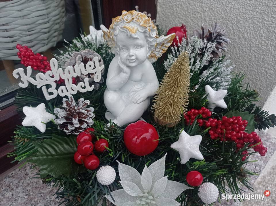 Stroik świąteczny na cmentarz z aniołkiem Rzepiennik Suchy