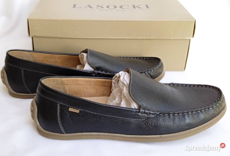 Nowe mokasyny męskie skórzane czarne Lasocki r45 czarny Lublin