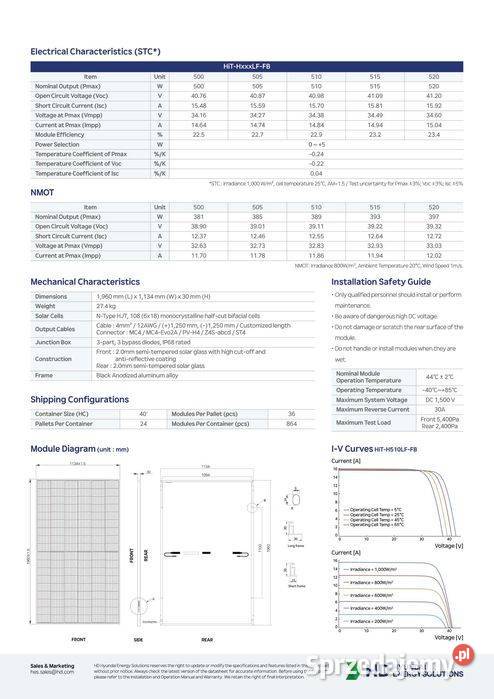 Panel fotowoltaiczny Hyundai Solar HiTH500LFFB