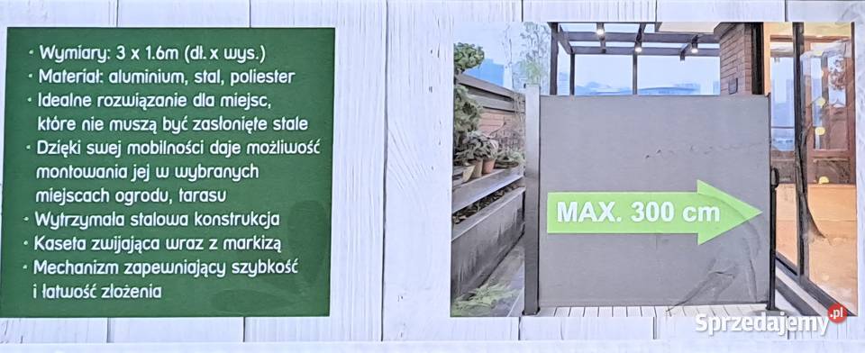 Markiza tarasowa boczna 160x300 Łódź