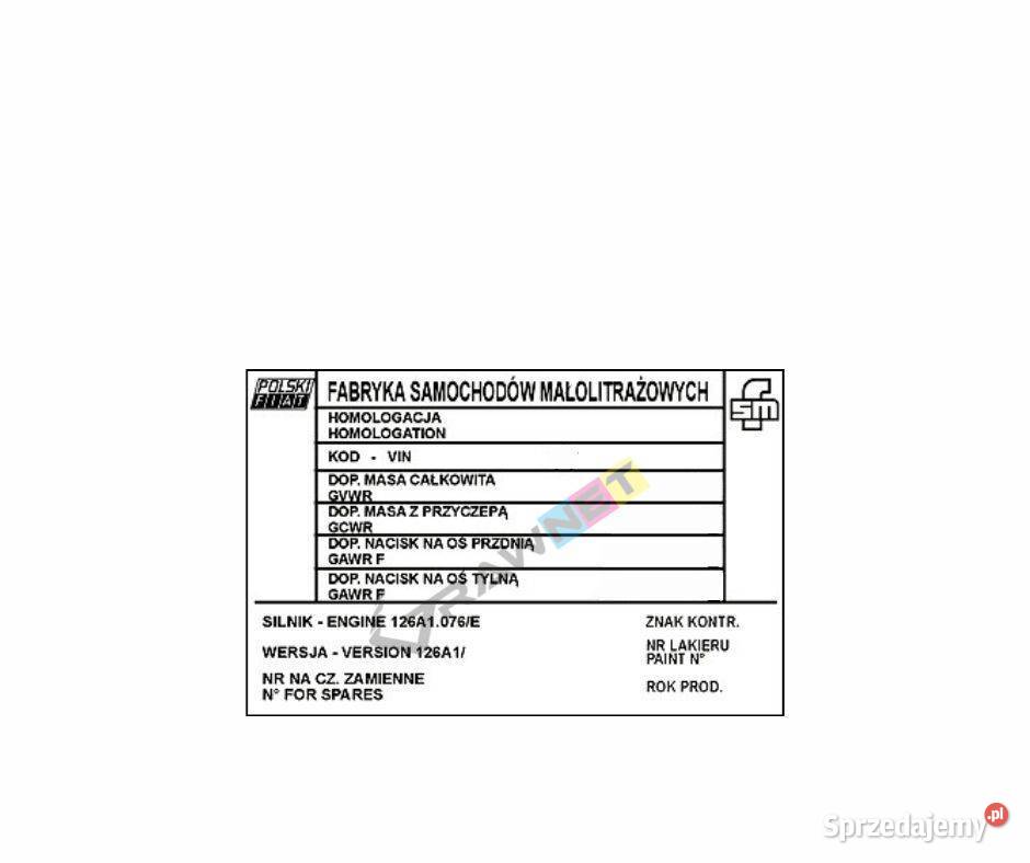 Tabliczka znamionowa uniwersalna Polski Fiat Chynów
