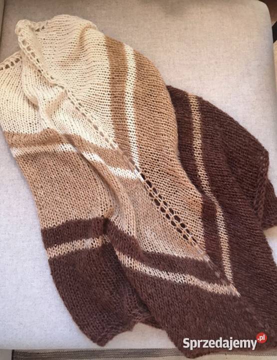 Ogromna chusta szal pasy trzy kolory zrobiona na mazowieckie Warszawa