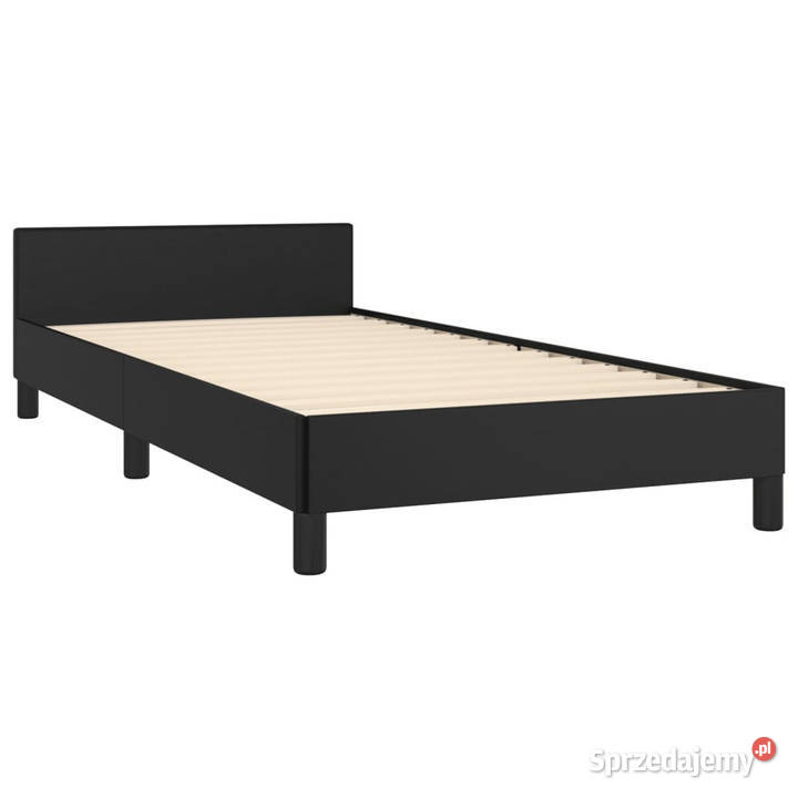 Rama łóżka z zagłówkiem czarna sztuczna skóra 128cm