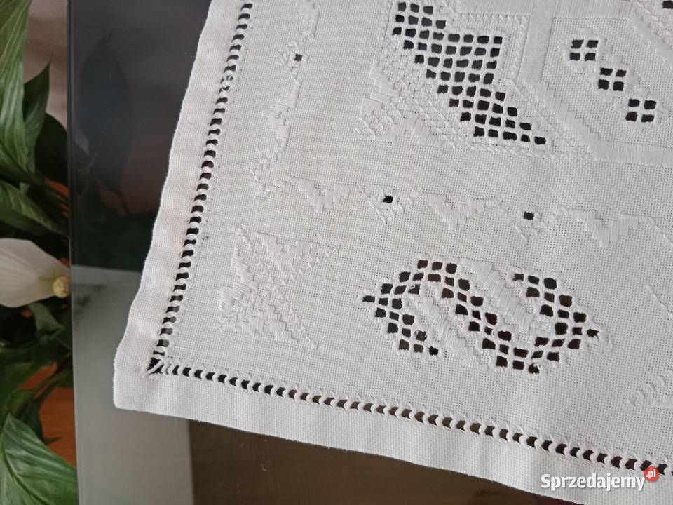 Antyk lniany obrus bieżnik ręcznie wykonany 56 x pomorskie Gdynia