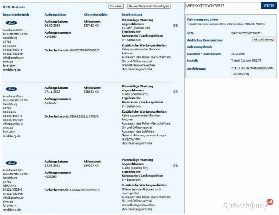 Ford Transit Custom RatyZamiana Gwarancja elektryczne szyby Gdów