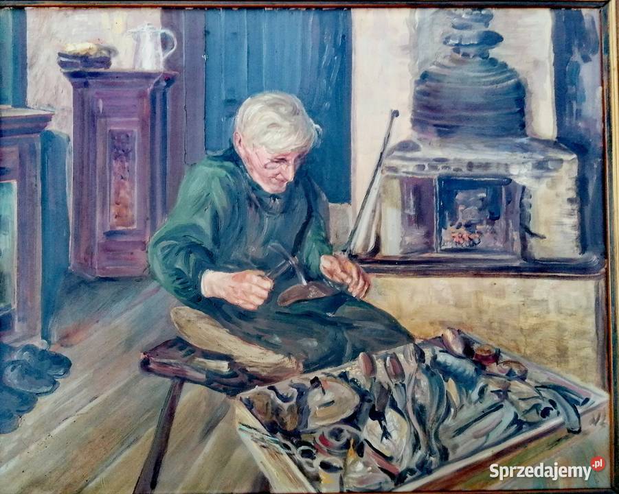 Obraz olejny Warsztat szewca pracy sprzedam