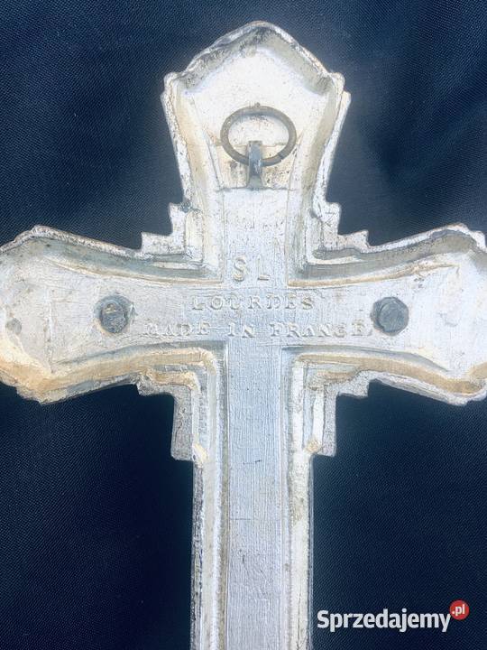 Zabytkowy Krzyż sygnowany z Lourdes łódzkie Łowicz