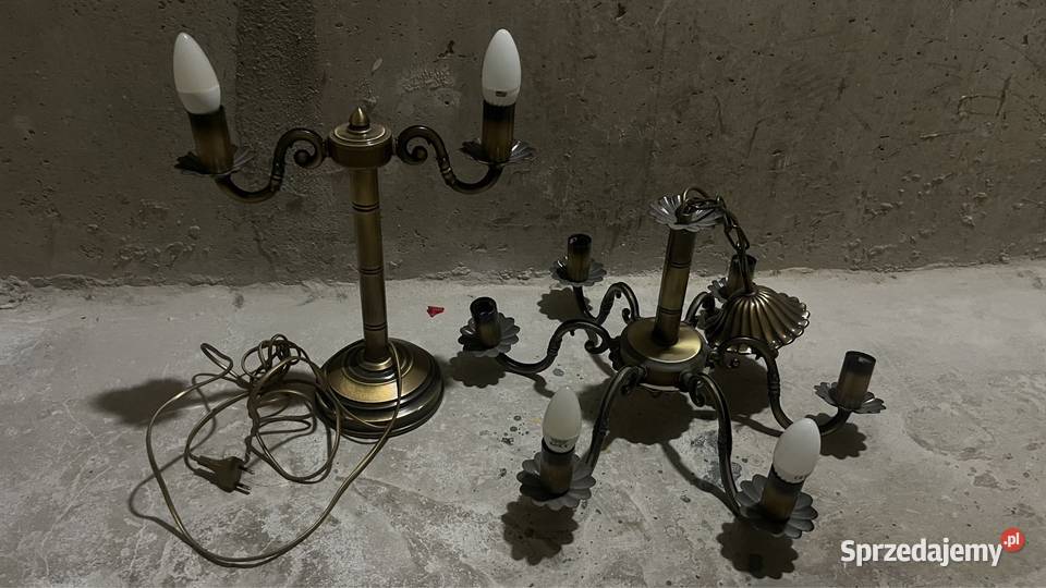 Żyrandol i lampka ciemno złoty kolor śląskie sprzedam
