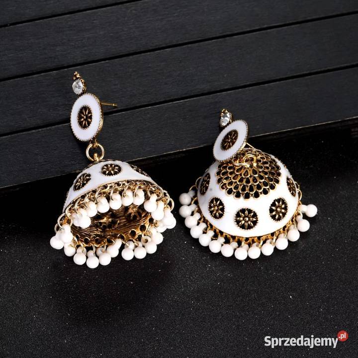 Kolczyki duże boho indyjskie jhumka białe kolor Kolczyki Szczecin sprzedam