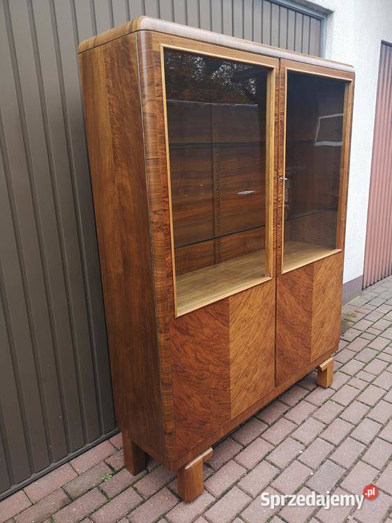 Witryna Biblioteka ARTDECO Orzech Zgrabna Stara