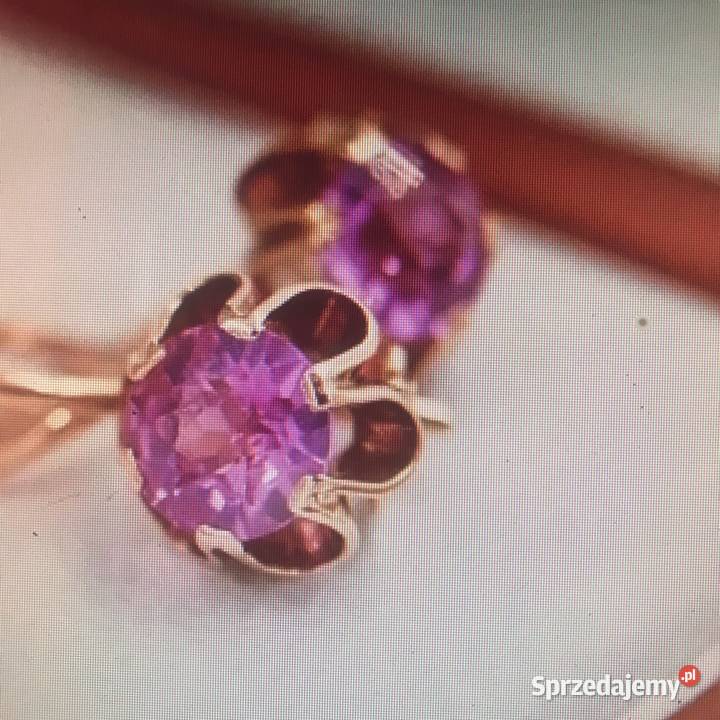 CIEKAWE ZŁOTE kolczyki z pieknymi kamieniami 585 złote Limanowa