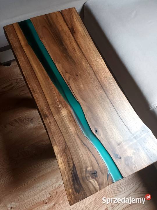 Stolik kawowy Ława Deska dębowa Zielona żywica 35cm Opole