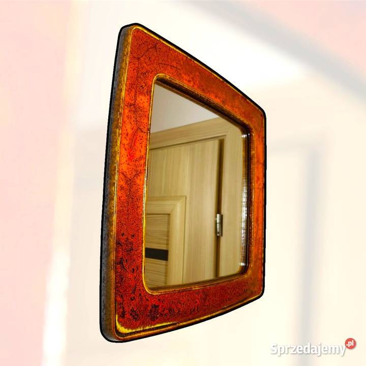 Lustro lata 60 ceramika szkliwiona 42 x 42 Kalisz