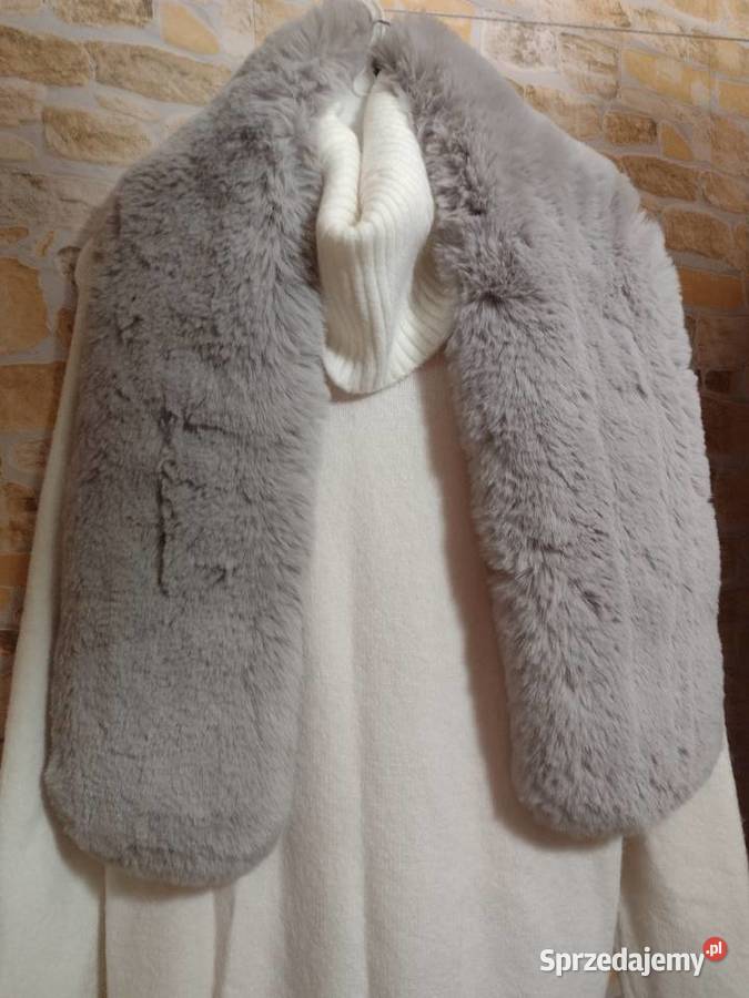 ZARA Wytworny szary Futrzany kołnierz etola szal Kraków