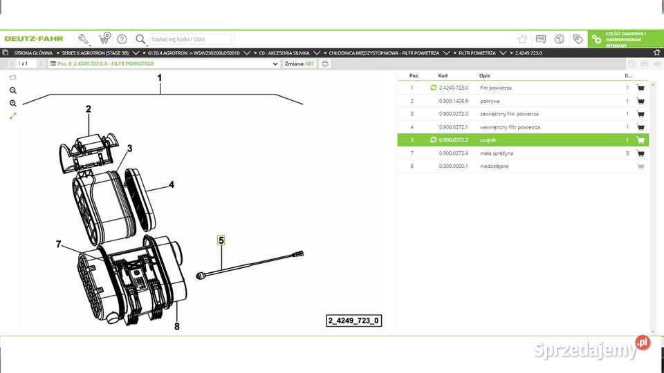 czujnik filtra powietrza DeutzFahr Agrofarm Koszanowo sprzedam