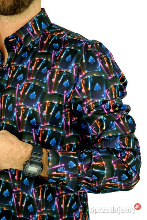 DANIEL BESSI Koszula Męska Fb057 Czarna KARTY Ostrów Wielkopolski