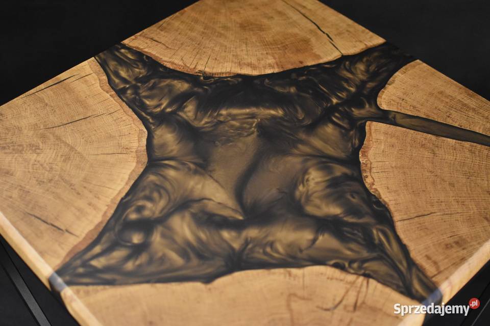 Dębowy stolik kawowy z żywicą epoksydową Crystal 60cm Gdynia