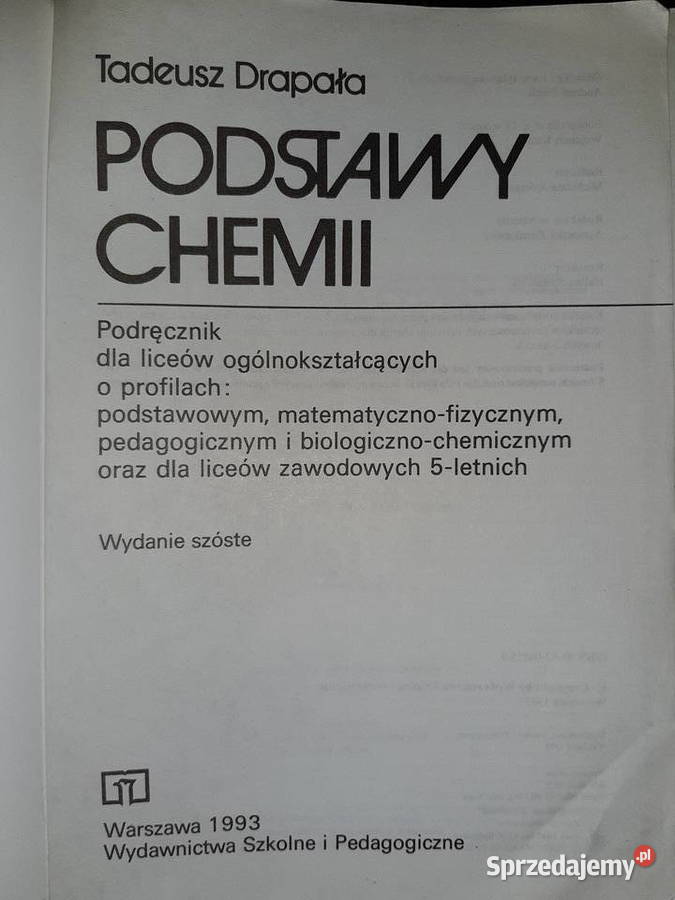 PPodstawy chemii podręcznik uczniów szkół Rok wydania 1993 śląskie Sosnowiec