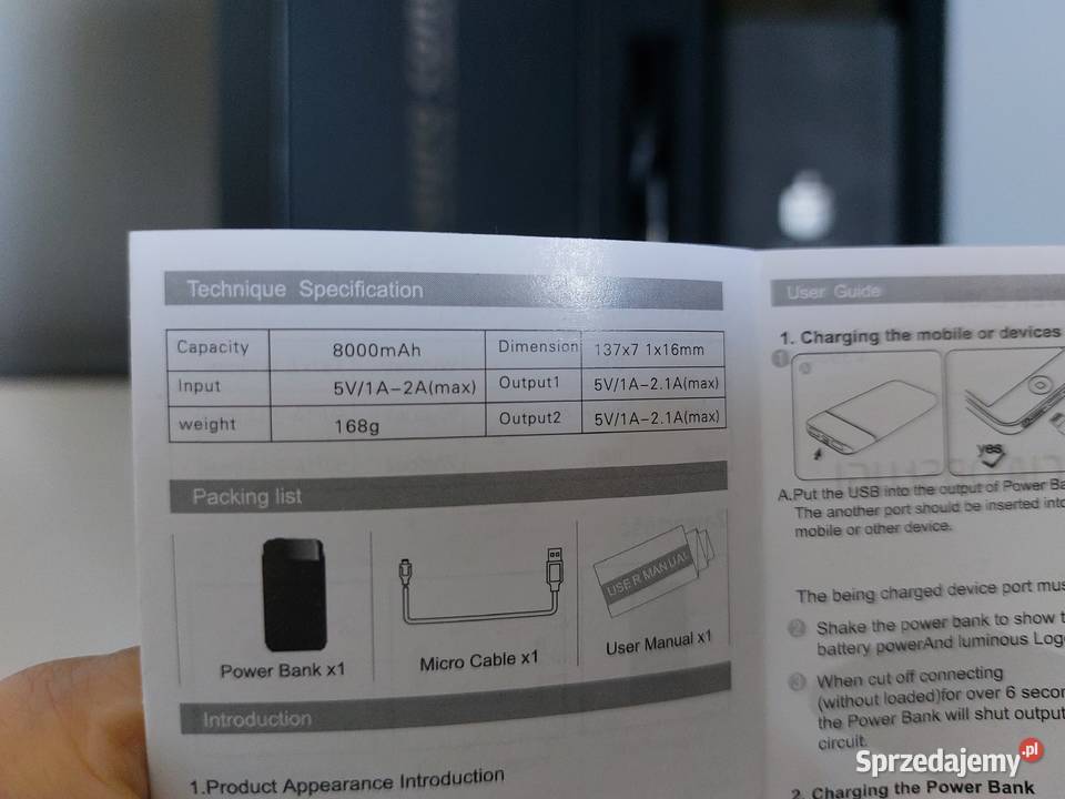 nowy powerbank 8000 mAh czarny elegancki Mauro Poznań