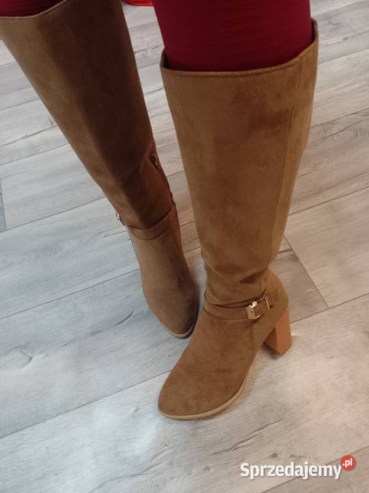 40 Brązowe biznesowe Kozaki wieczorowe na słupku Kozaki Kraków