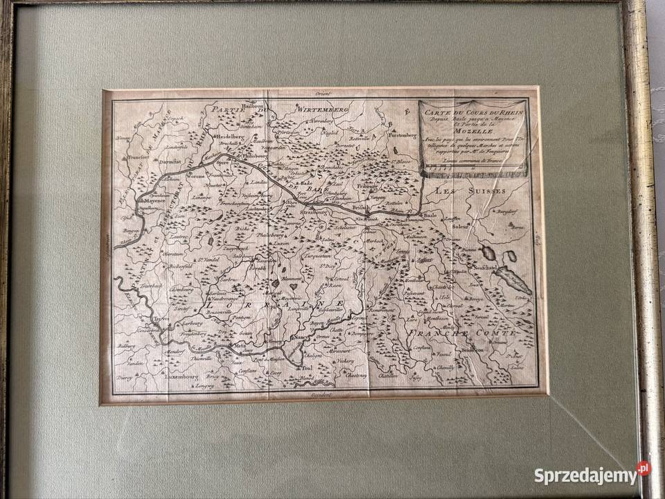 Antyczna Mapa Renu 1753 Starodruk XVIII Wiek Czerwionka-Leszczyny