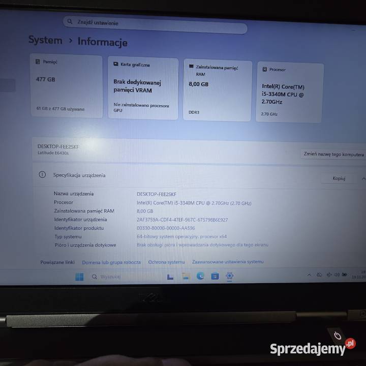 DELL E6430s intel i5 8gb ram 520 ssd win 10 pro Pozostałe Iława