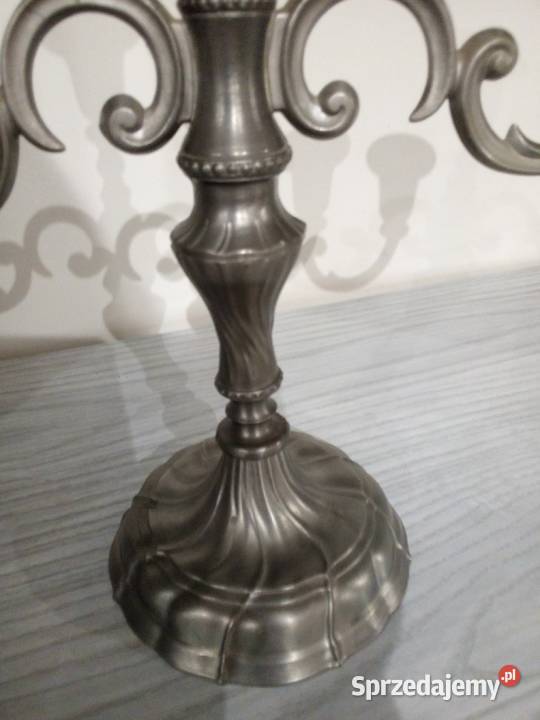 Piękny stary cynowy świecznik sygnowany BMF sprzedam