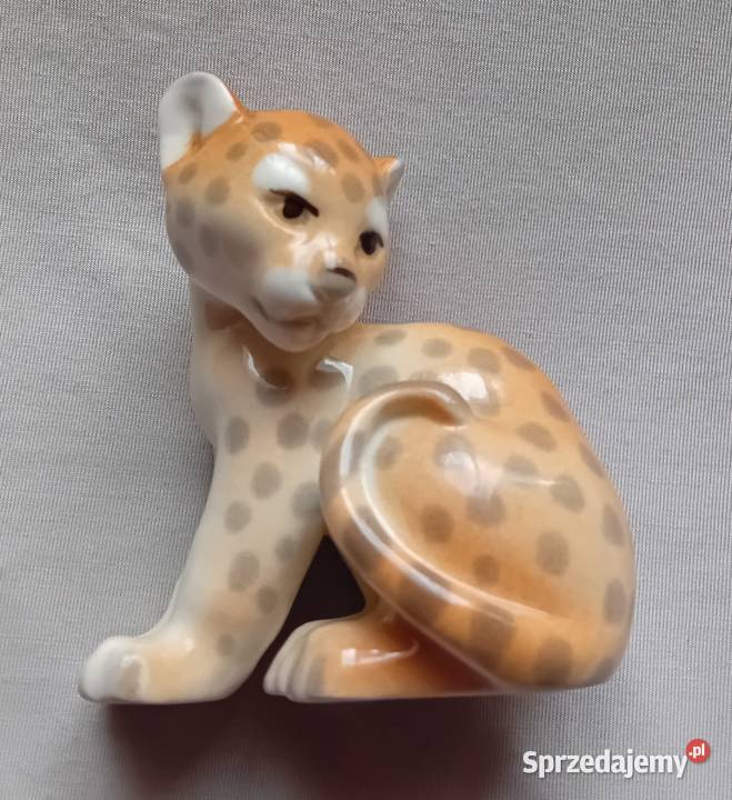 Figurka młody lampart Łomonosow CCCP Porcelana i szkło Koźminek
