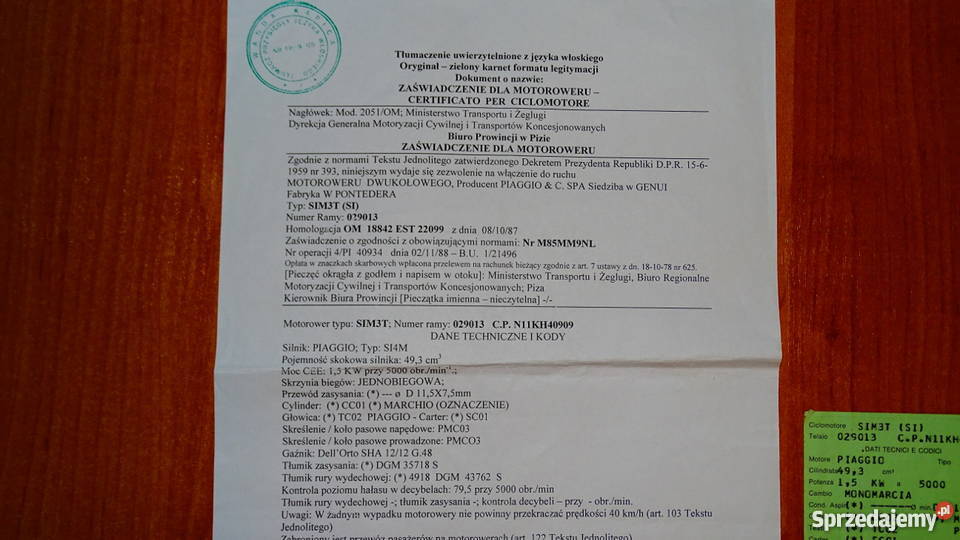 Piaggio Si Ciao PAPIERY mazowieckie Sokołów Podlaski sprzedam