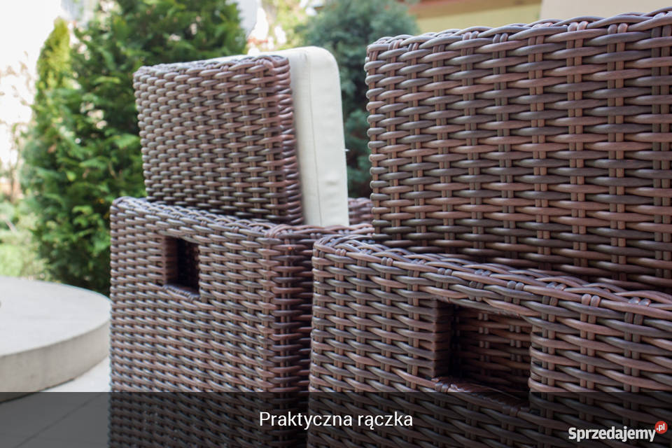 Zestaw obiadowy ogrodowy technorattan FESTA brąz metal mazowieckie Łaskarzew