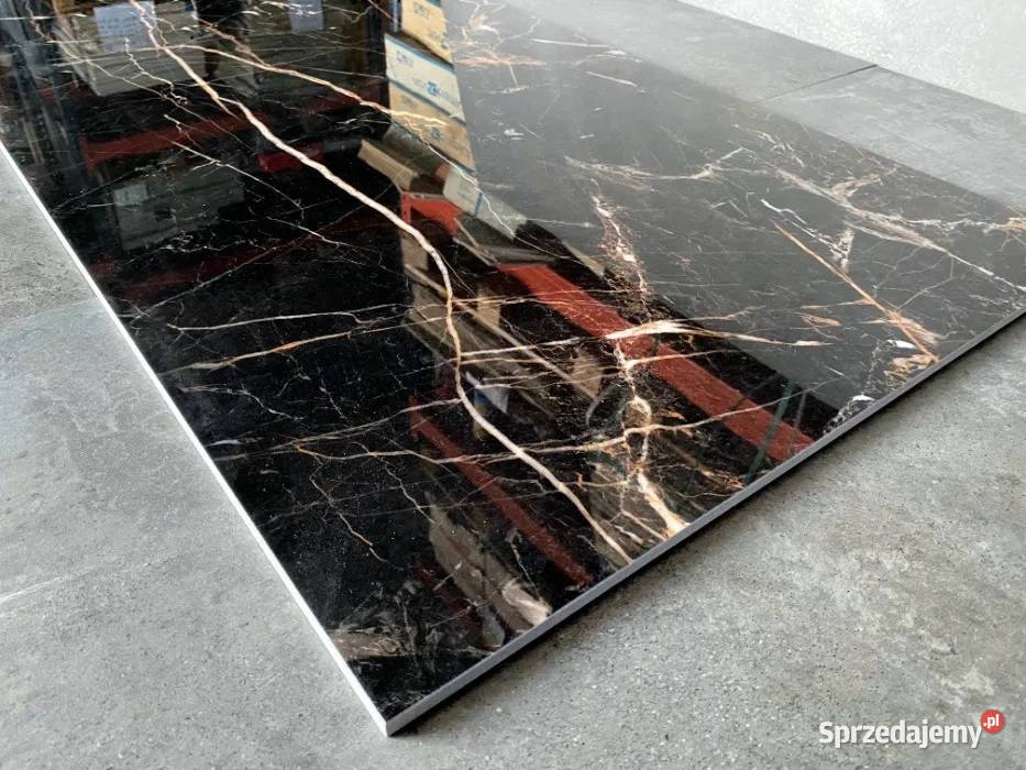 Czarny marmur złota żyłka 120x60 WYSOKI POŁYSK Łask