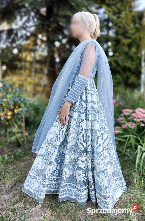 Niebieska suknia balowa S 36 kwiaty floral zachodniopomorskie Szczecin sprzedam