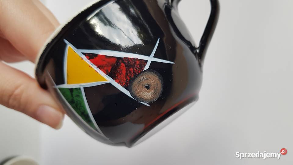 Zestaw emaliowany dzbanek 6 filiżanek Olkusz PRL