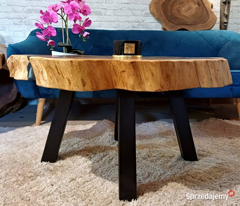 Stolik kawowy 96x75 live edge plaster drewna Śrem