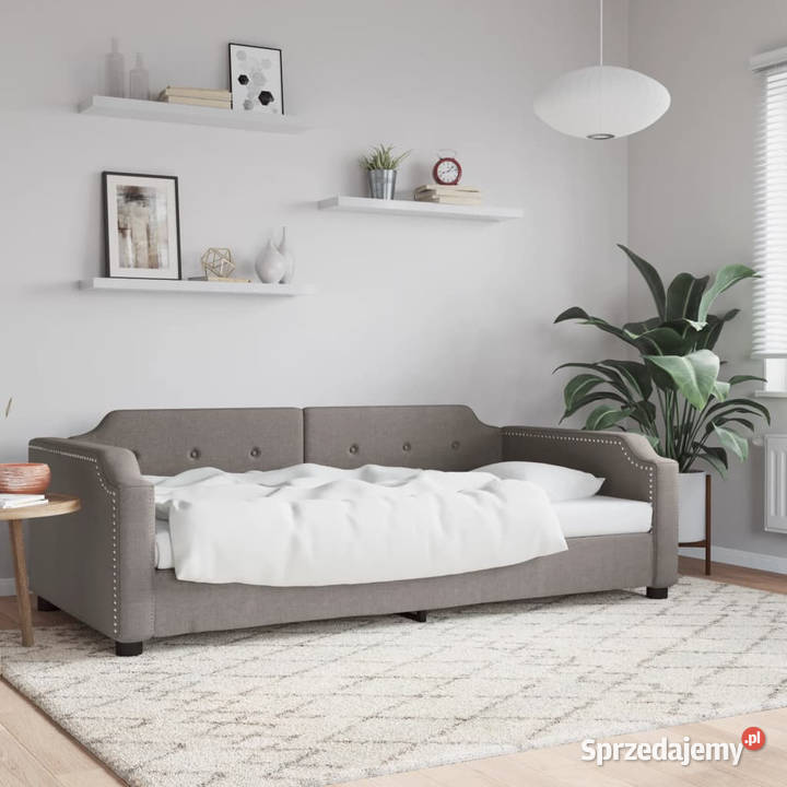 Sofa z funkcją spania kolor taupe obite tkaniną Warszawa