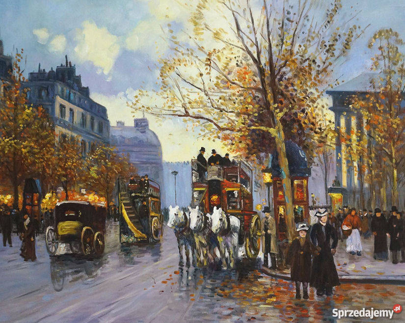 Obraz olejny Omnibus na Placu Madeleine Edouard Warszawa sprzedam