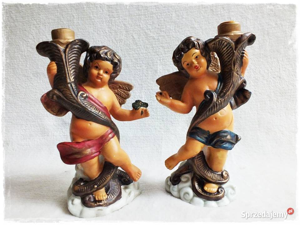 Świcznik 2x aniołki ceramika Retro inny kolor Żary sprzedam