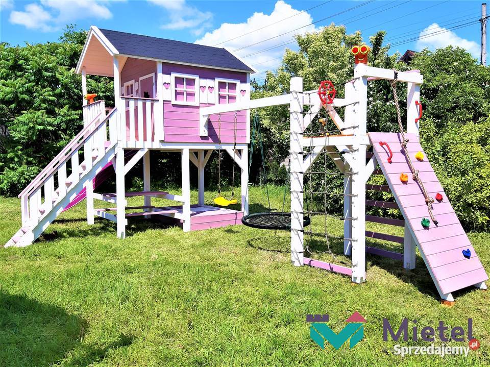 Wyjątkowy domek drewniany pełny zestaw błękitny