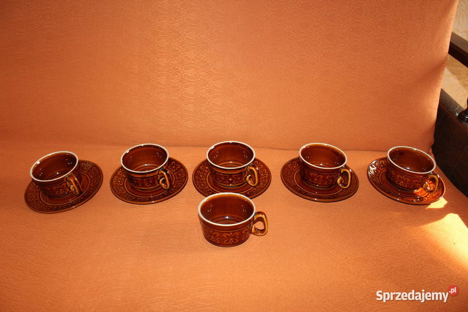 Filiżanki z talerzykami Kokardki Ceramika Chorzów