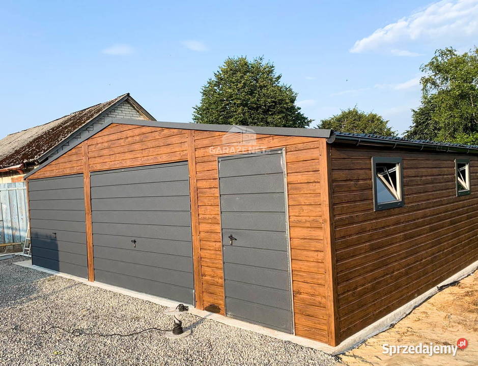 GARAŻ BLASZANY 8m x 7m DWUSPAD 2xBRAMA DRZWI Domki narzędziowe Łapanów